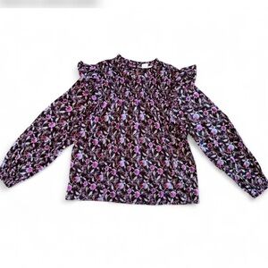 NWT Gap Medium Ruffle Shoulders sleeves Long Long Sleeve Floral High Neck Blouse